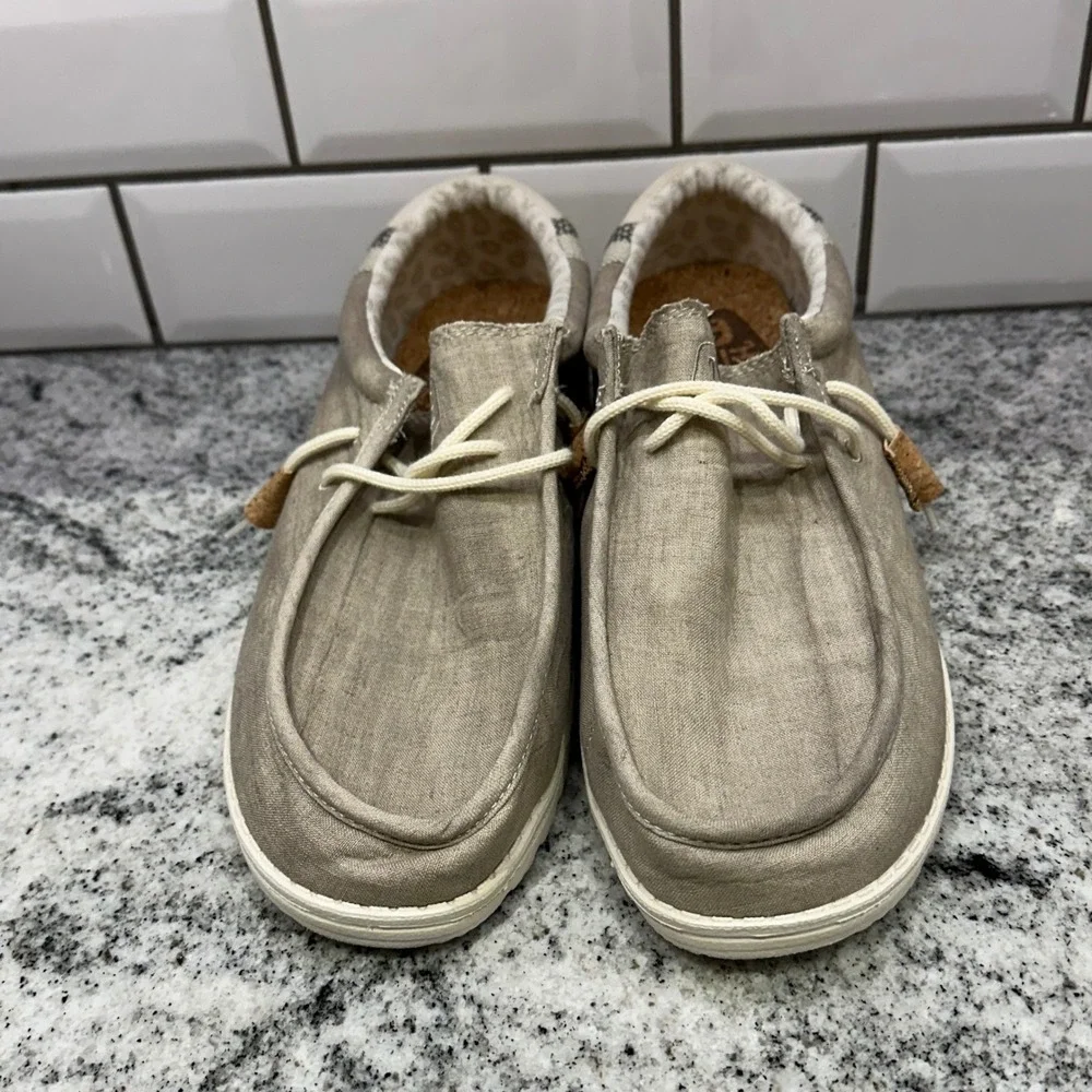 Hey Dude Mens 11 Wally Break Stitch Khaki Tan Slip On Loafer Casual Comfort Boho